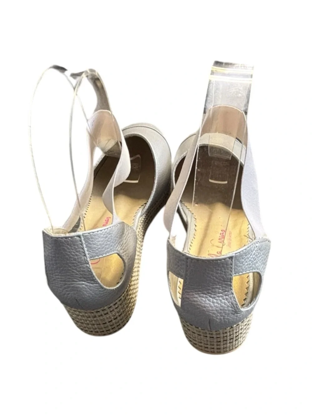 Angela Arias Women’s Silver Wedge Espadrille Shoes US Size 6